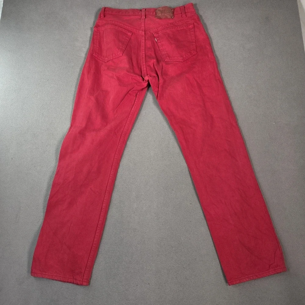 Vintage Levis 501 Jeans Mens Red Button Fly Made USA Straight Leg 90s Fits 28x30